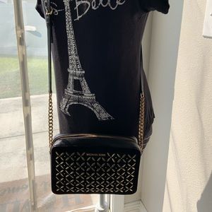 Michael Kors gold and black suede cross body bag